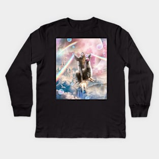 Rainbow Laser Sloth On Llama Unicorn In Space Kids Long Sleeve T-Shirt